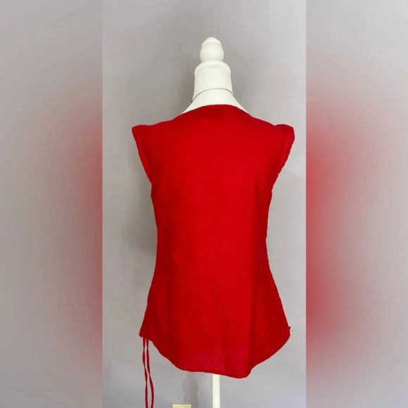 Size Small Linen Red Short Sleeve Shirt - Picture 7 of 11